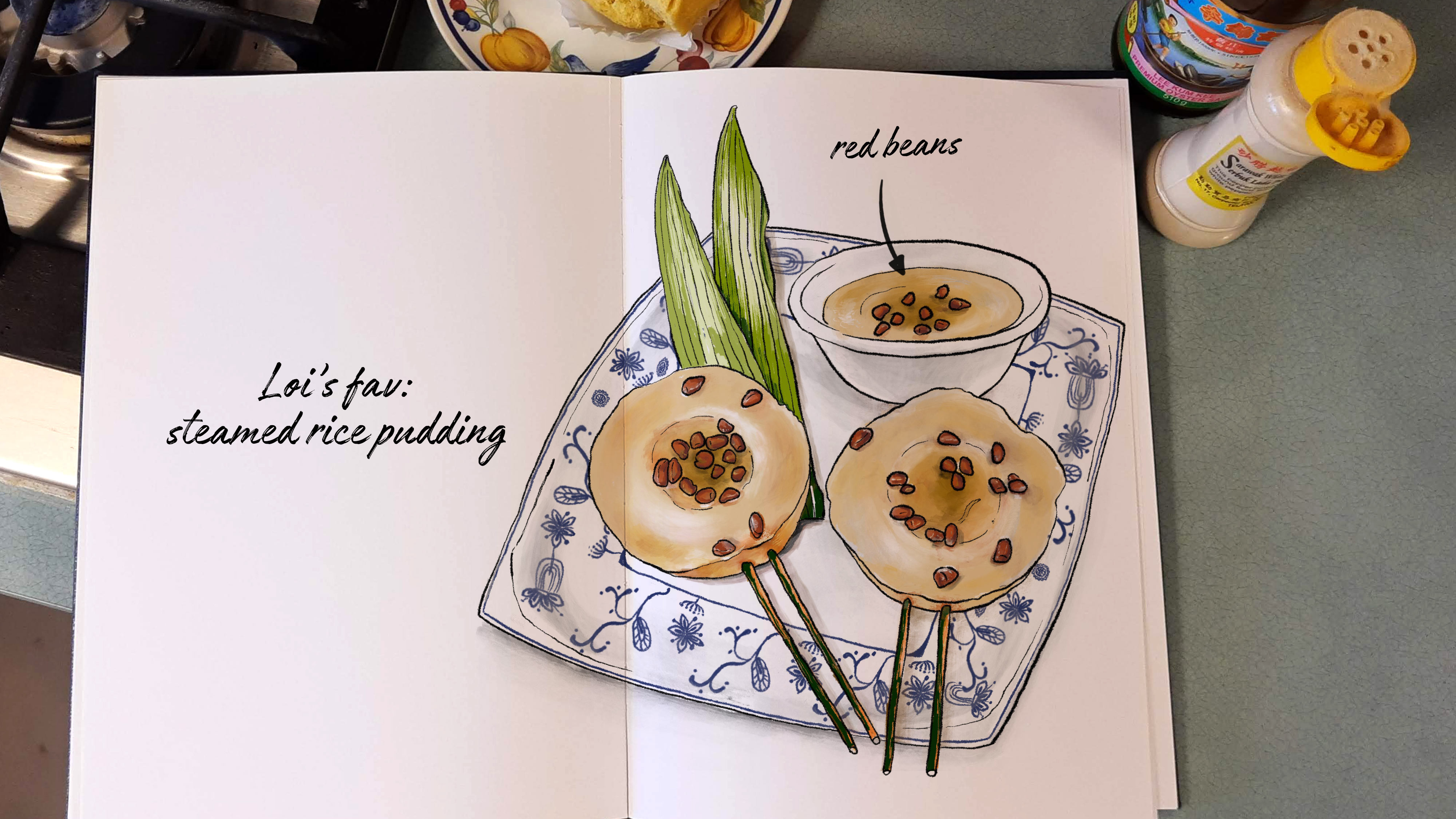 Steamed red bean pudding